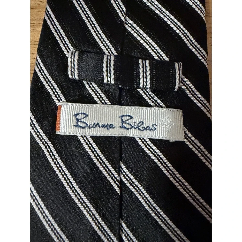 BURMA BIBAS Silk Neck Tie, Black and Silver Silk Tie